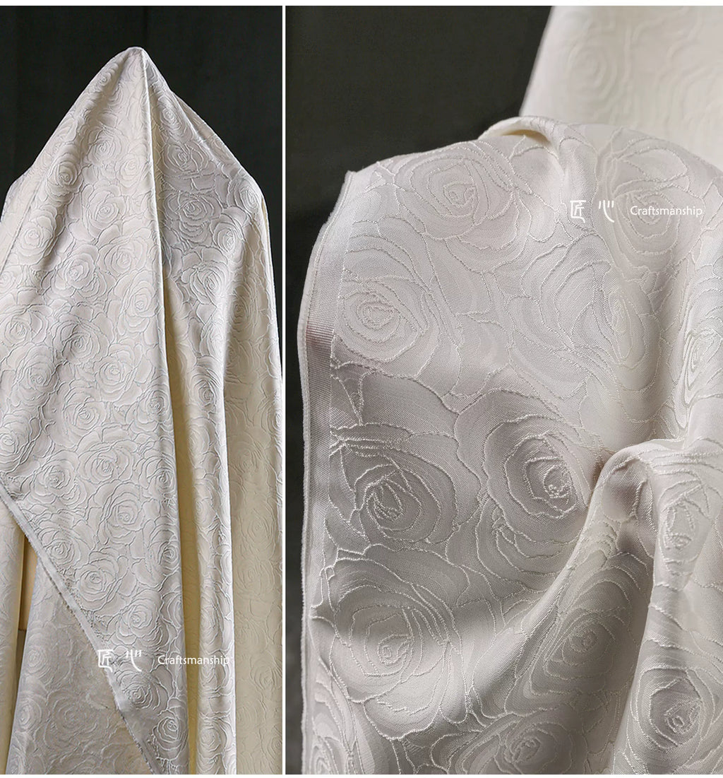 Jacquard Fabric White Large Rose Texture Windbreaker Dress Designer Cloth Diy Apaprel Sewing Meters Rayon Polyester Material