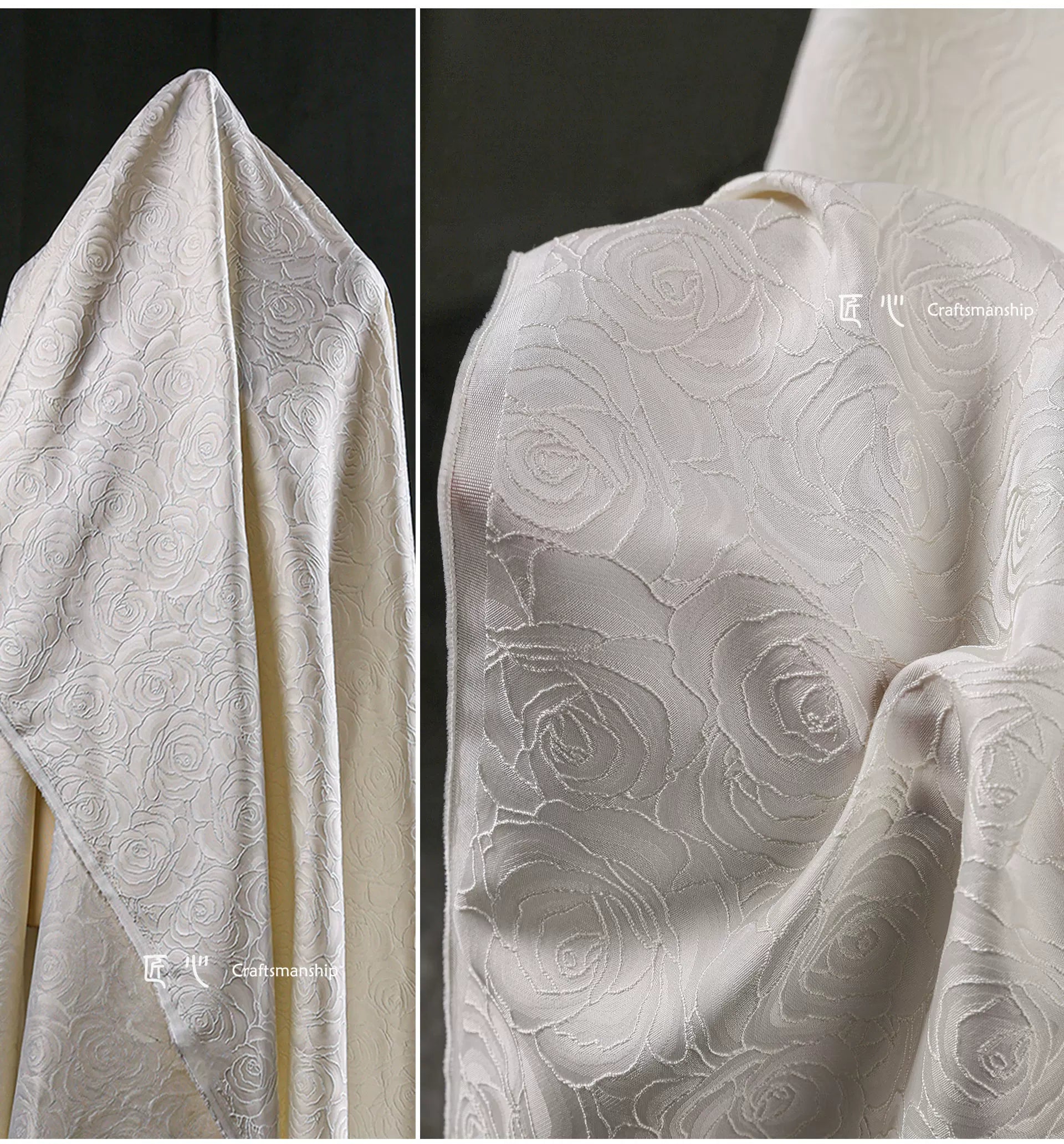 Jacquard Fabric White Large Rose Texture Windbreaker Dress Designer Cloth Diy Apaprel Sewing Meters Rayon Polyester Material