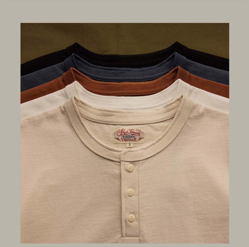 T1-0007 Red Tornado Asian Size Super Good Quality Mans 260GSM Heavy Thick Casual Henley Tee Cotton 7 Colors