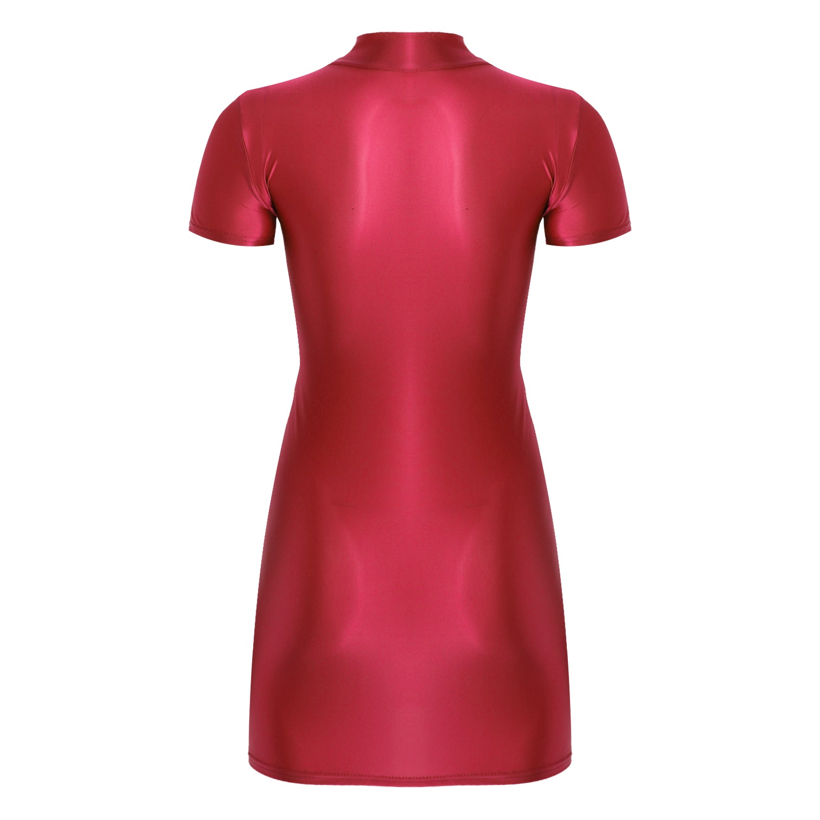 Women's  Solid Color Smooth Stretchy Mock Neck Tight Party Dresses Female Dresses Glossy Long Sleeve Bodycon Dress Nightwear
