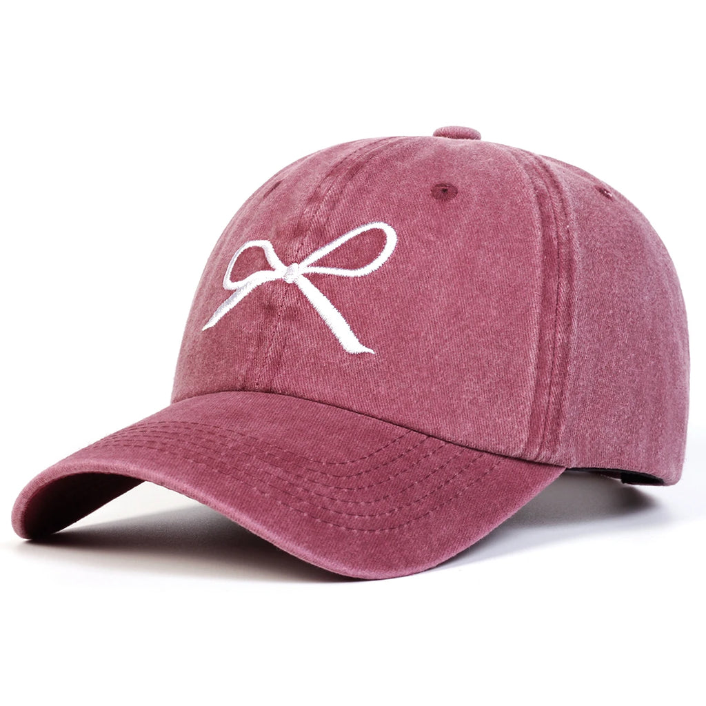 Unisex Bow Embroidery Wash Baseball Caps Spring and Autumn Outdoor Adjustable Casual Hats Sunscreen Hat