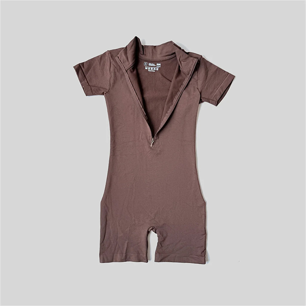 Summer Short Sleeve Zipper Jumpsuit Sports Wear Gym Fitness Sports Bodysuits Women Running Fashion Workout Clothes Yoga Clothing