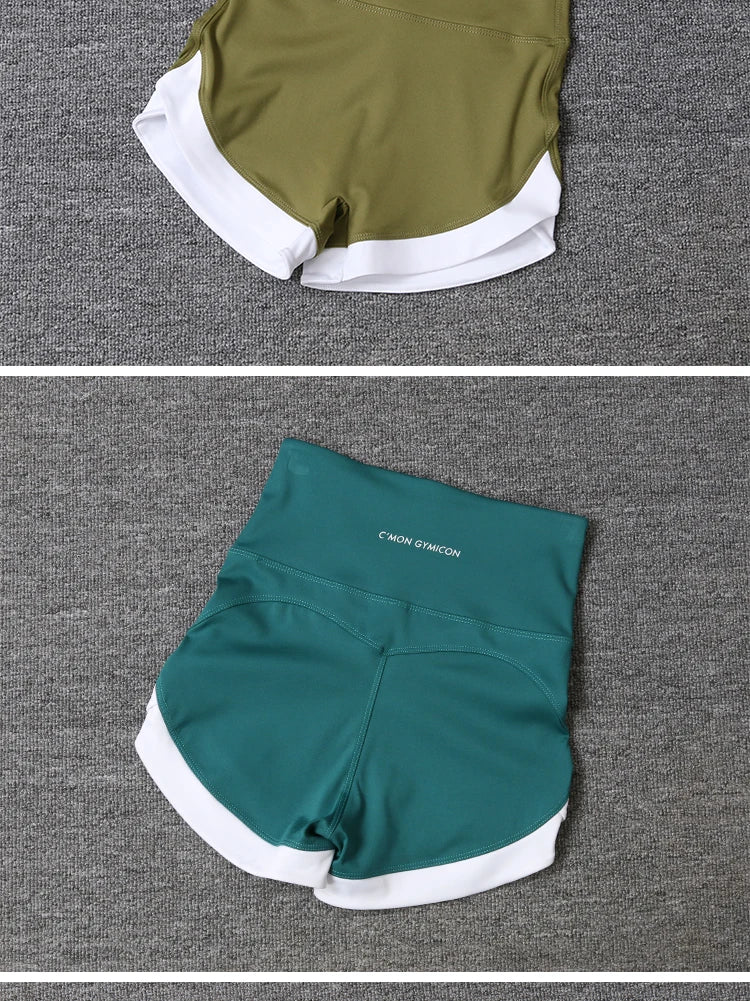 2024 New Color Contrast High Waist Sports Shorts Tight Elastic Peach Hip Training Fitness Yoga Hot Pants