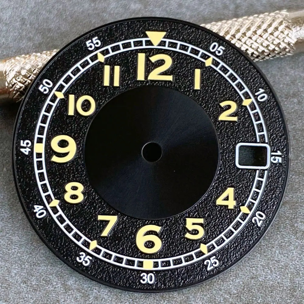 Tandorio 29mm Black/Green Arabic Numer Green Luminous Sterile Date Watch Dial fit NH34 NH35 NH36 NH38 Movement Watch Repair Tool