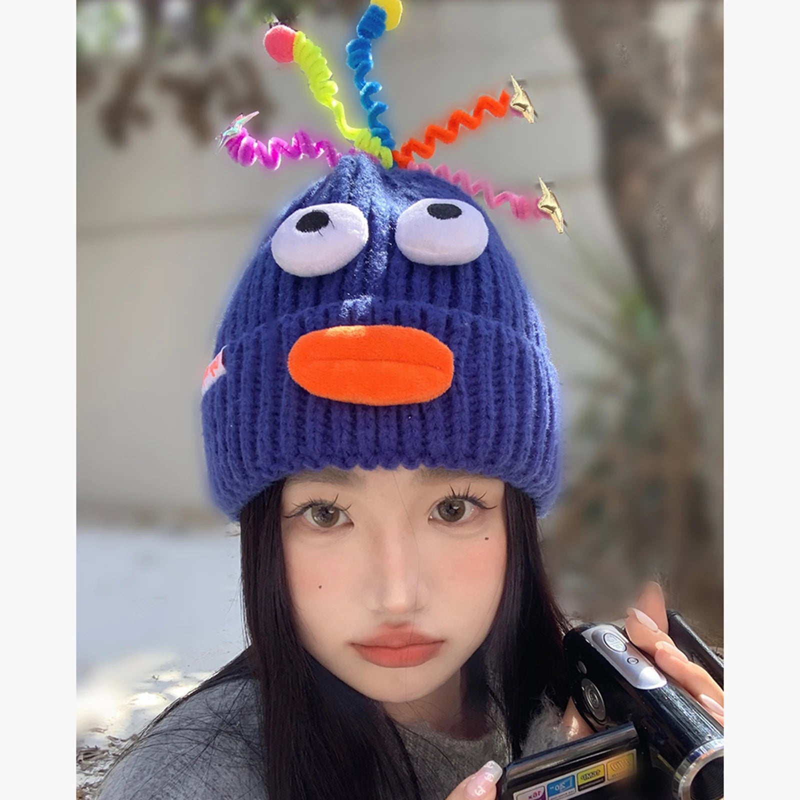 Women's Hat Funny Cartoon Sausage Mouth Wool Hat Knitted Ear Protectioned Hat Winter Warm Cute Big Head Cute Funny Hat