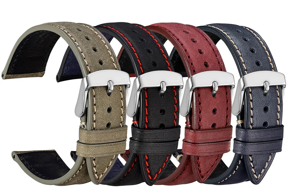 WOCCI 14mm 18mm 20mm 22mm Nubuck Italian Leather Watch Strap Bracelet Replacement Watchband for Women Men Black Green Blue Red