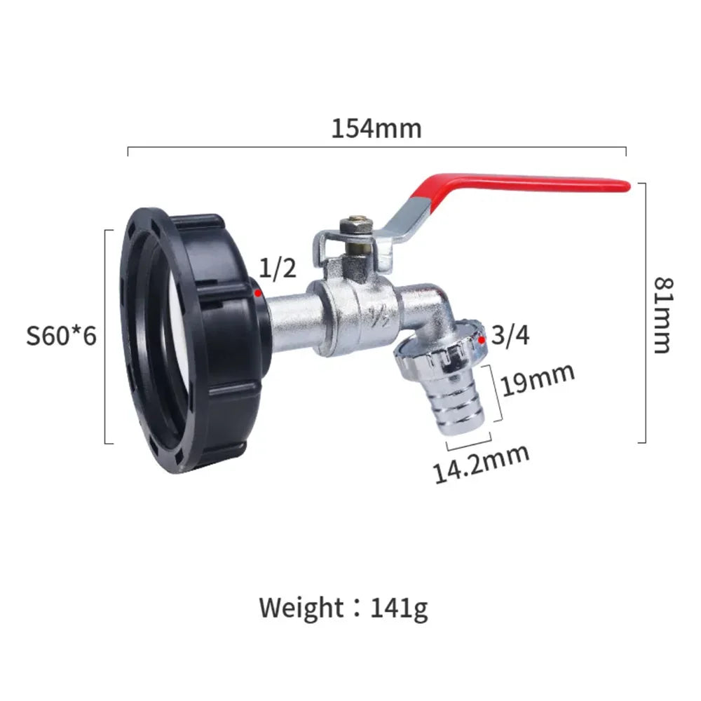 IBC Tank Tap Adapter Filter S60 Thread To 15-16mm Garden Hose Connector Faucet Alloy Ball Valve 1000 Liter Rain Barrel Fitting