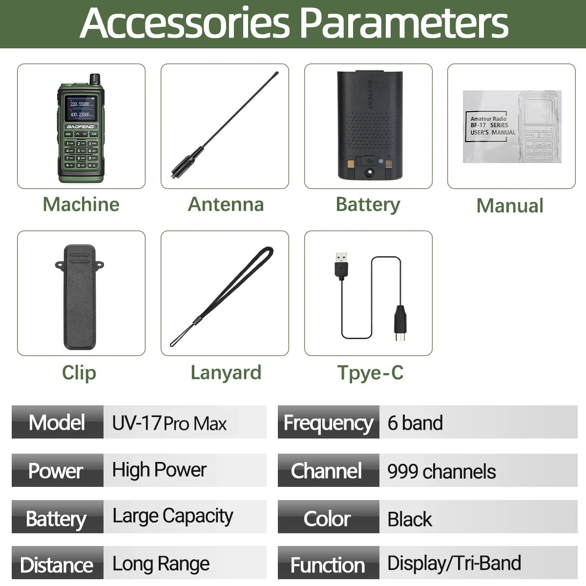 Baofeng UV17 Air Band Walkie Talkie 999 CH Draadloze kopieerfrequentie NOAA Zes bands Amateur Ham Tweerichtingsradio voor