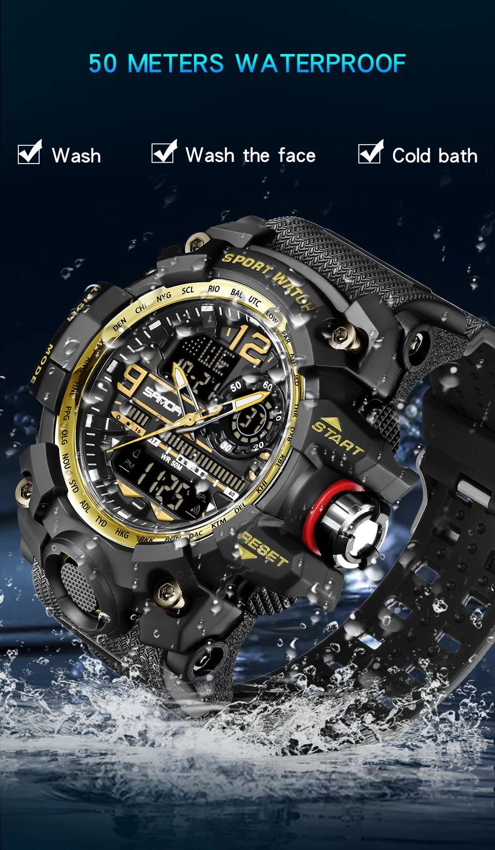 SANDA 3133 Digital Watch Men Military Sport Stopwatch Quartz Wristwatch Top Brand Luxury LED Waterproof Male Electronic Clock