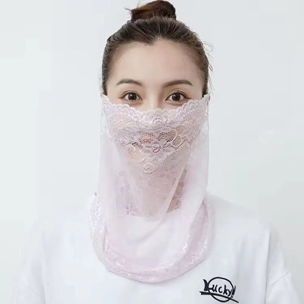 Summer Sunscreen Lace Mask Women Men Sport Golf Face Mask UV Protect Neckline Mask Hanging Ear Headband Scarf