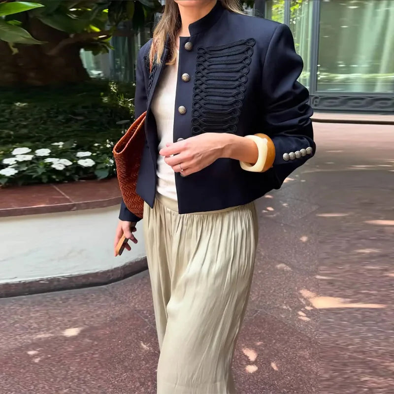 Fashion Women's Jacket O-neck Full Sleeve Single Breasted Female Napoleon Jackets 2026 Spring New Chic High Street Lady Coats