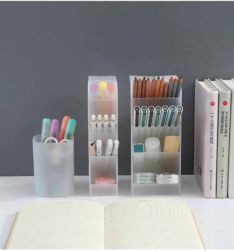 1Pcs Semi Transparent Frosted Pen Holder Slanted Makeup Brush Lipstick Organizer Multifunctional Stationery Storage Tube