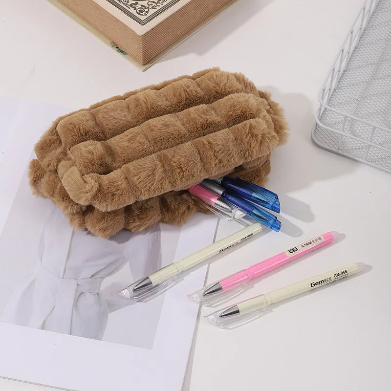 Office Supplies Zipper School Supplies Corduroy Pillow Plush Pencil Case Cosmetic Bag Storage Box Corduroy Makeup Bags