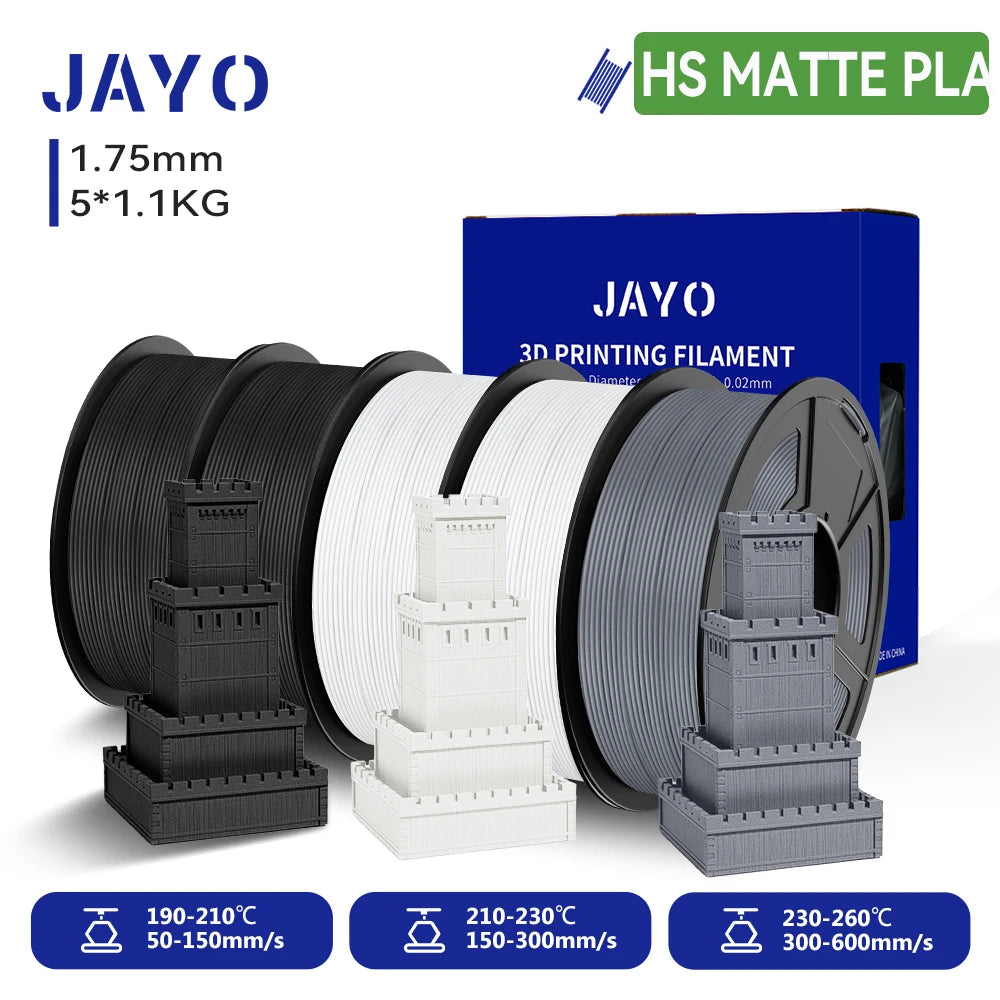 JAYO 5Rolls 3D High Speed Marble PLA/HS Matte PETG/HS PLA Filament 600mm/s High Speed 3D Printer Non-toxic Filament 1.1KG/roll
