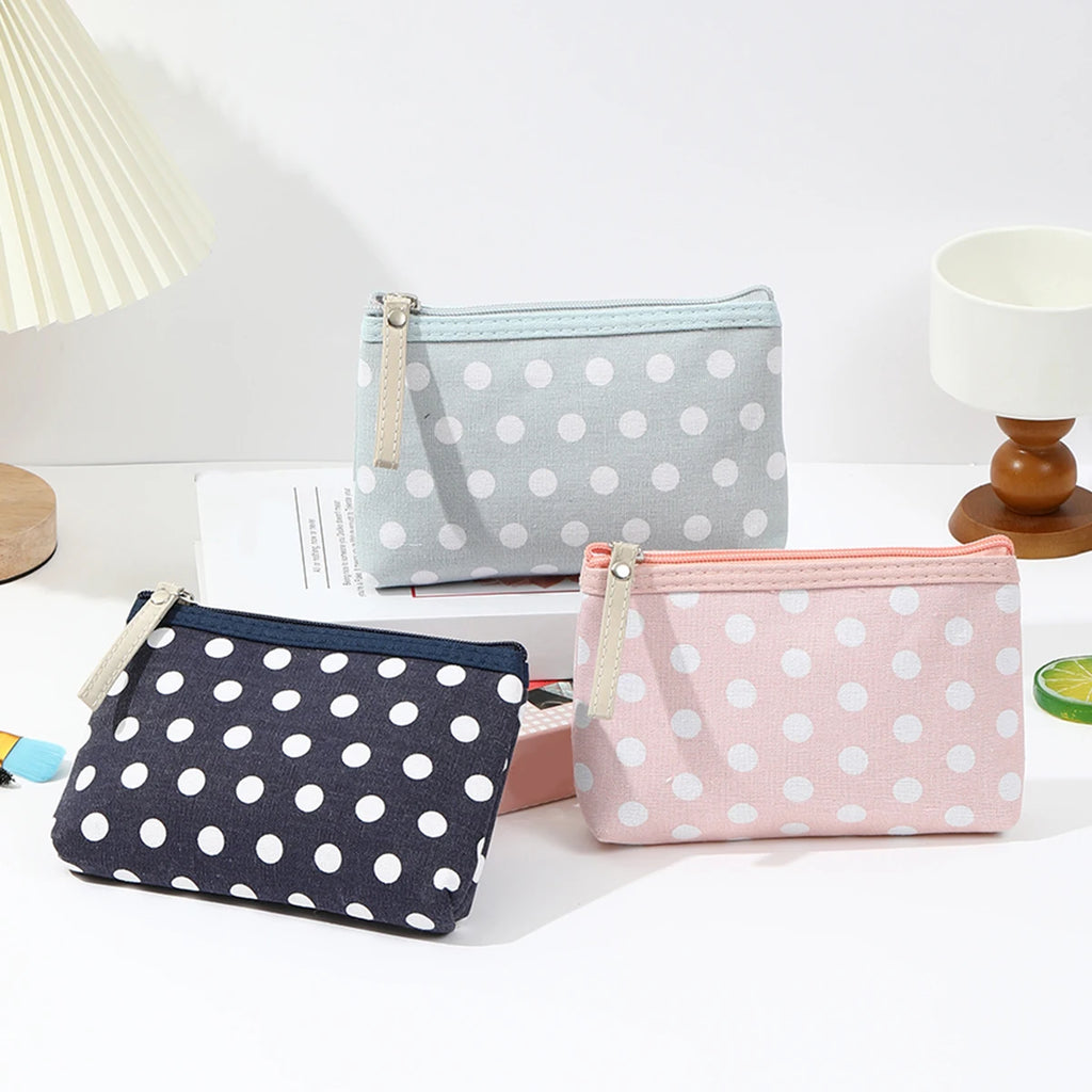Small Fresh Canvas Dot Makeup Bag Simple and portable skincare storage bag Korean version student pencil case wallet
