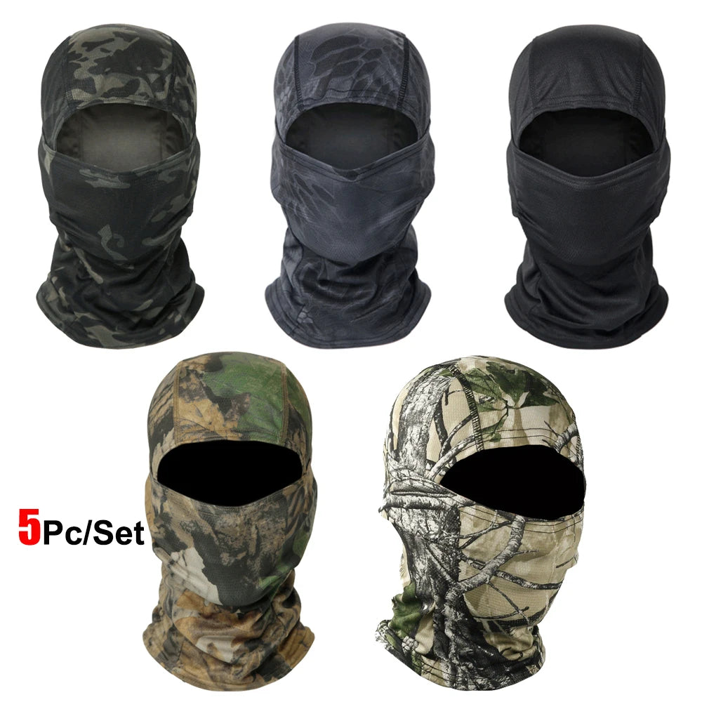 5Pcs/Set Camouflage Balaclava Hat Cycling Full Face Mask Multi Functional Scarf Headscarf Motorcycle Bike Skiing Helmet Lining