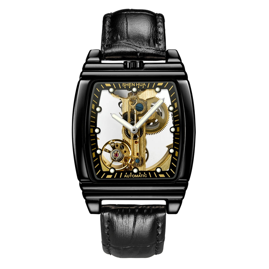 Luxury Transparent Automatic Mechanical Men Watch Steampunk Skeleton Gear Self Winding Leather Men's Clock Watches montre homme