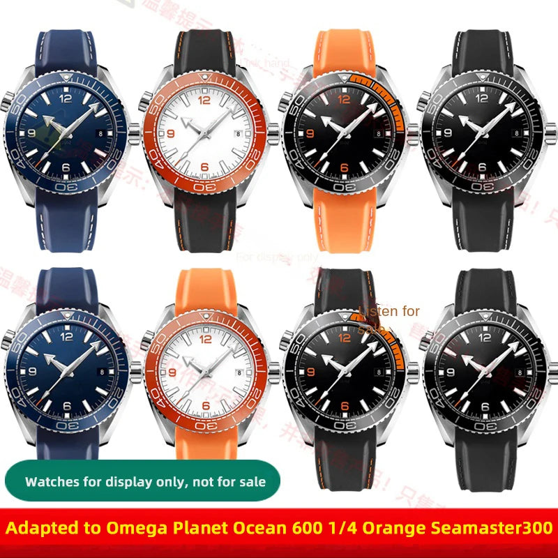 20mm 21mm 22mm Curved End Silicone Rubber Strap for Omega Seamaster 300/600 Planet Ocean 600 Folding Buckle Watchband Bracelet