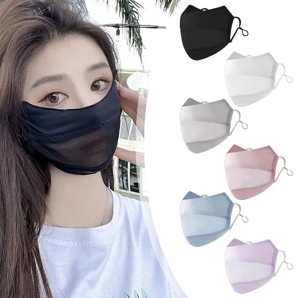 Summer Ice Silk Face Mask Women Cool Breathable Mesh Sunscreen Cover UV Shield for Outdoor Riding Driving Fishing Sport Masks