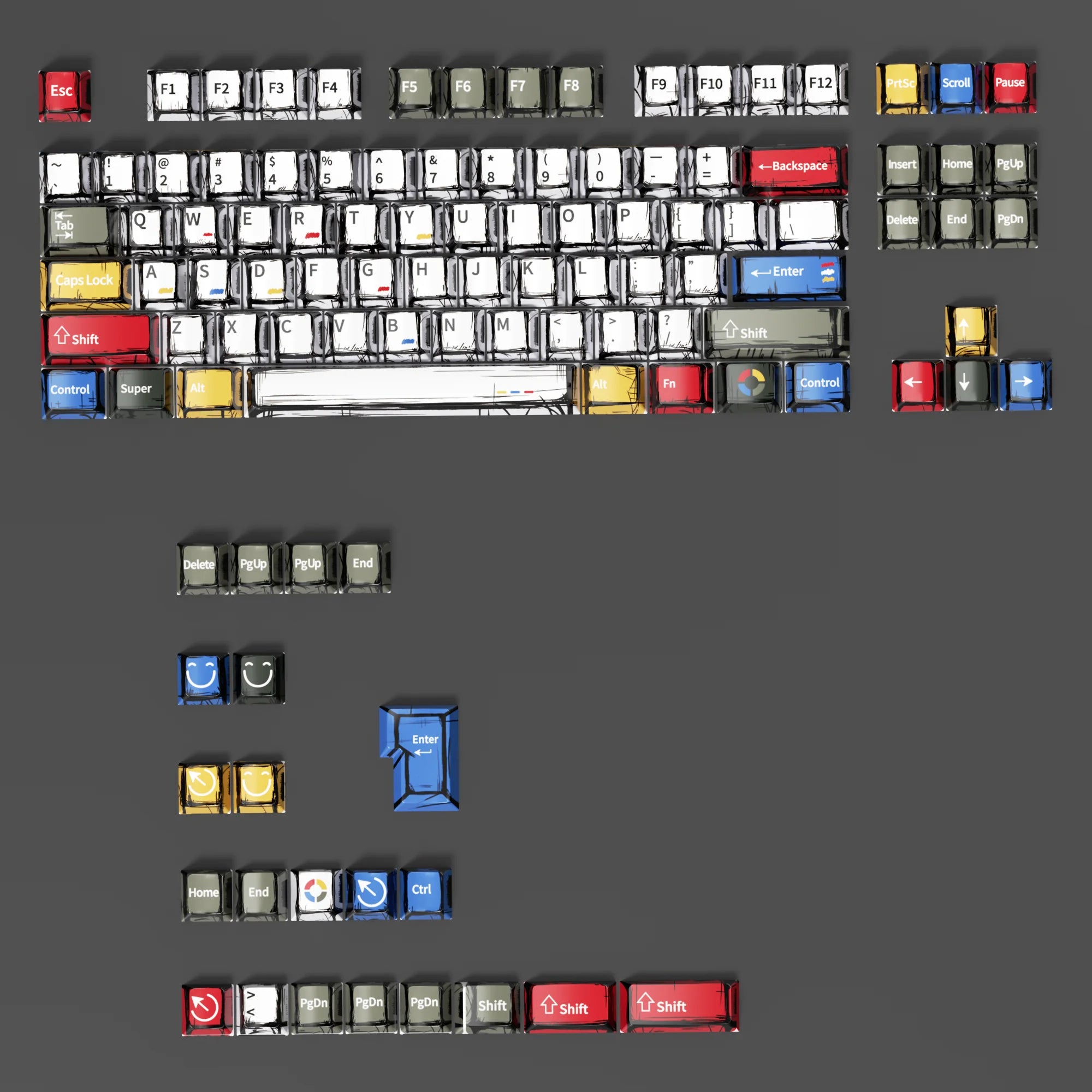 Cartoon Style Thermal Sublimation Mixed-Color Keycaps Full-Size 109-Key Mechanical Keycaps Decorative Keycaps