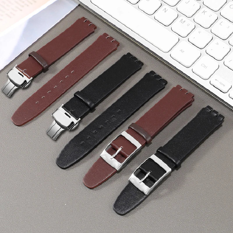For Swatch SYXS116 GB274/GN239/GB294/287 Ultra-thin Plain Cowhide Genuine Leather Watch Strap 17mm Bracelet Watchband with Tools