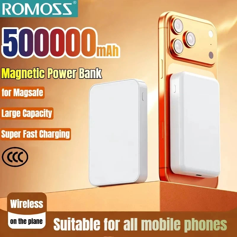 ROMOSS 500000mAh Magnetic Power Bank 25W Wireless Durable Portable Fast Charger Large Capacity for Magsafe for iPhone 17/16/15