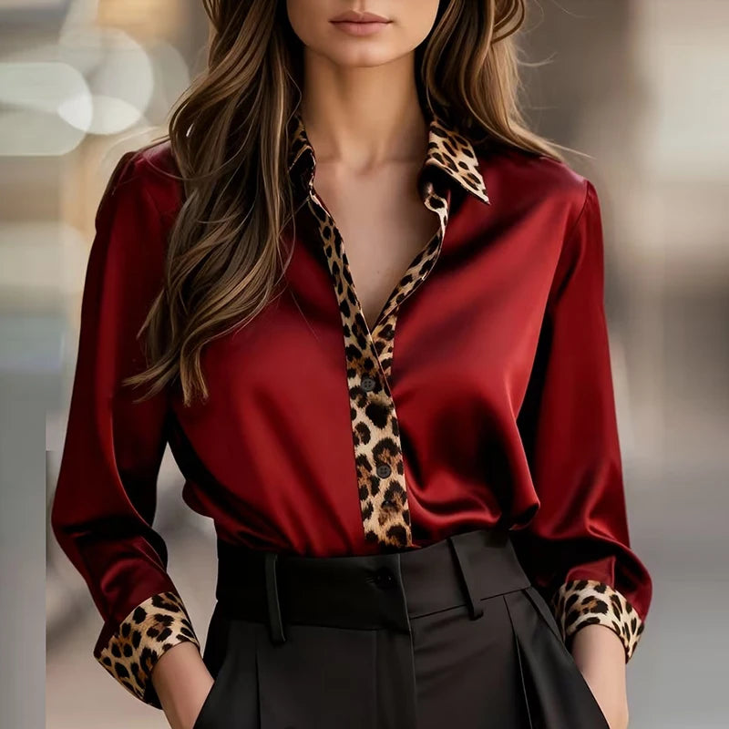 Elegant Blouses For Women Spring Autumn Satin Shirt Women Fashion Flare Long Sleeve Button Silk Blouse All Match Office Lady Top