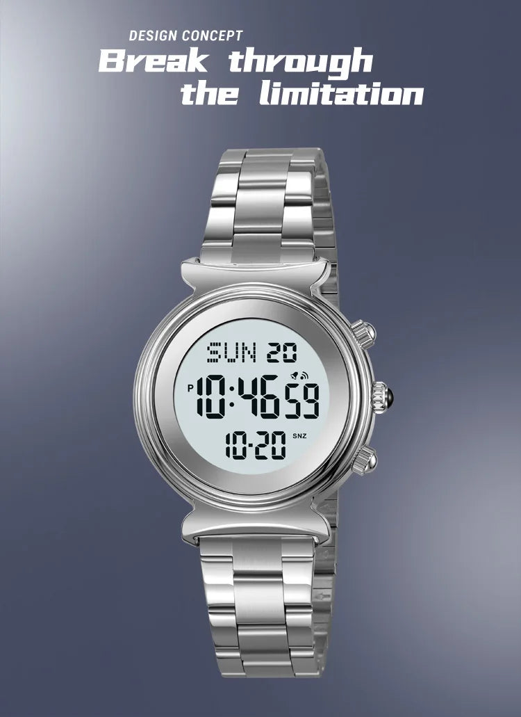 SKMEI Fashion Women's Alloy Digital Business Watch Waterproof Steel Strap Women Watch Simple Exquisite Silver Watch with 2408