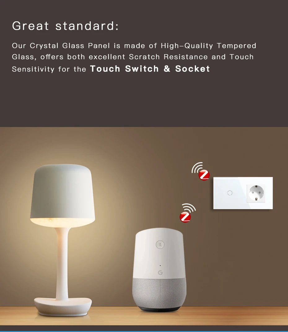 Bseed EU Zigbee Touch Switch 1/2/3Gang 2Way Smart Light Switch Wall Socket USB Type-C Charge Port Tuya Google Home Alexa Control