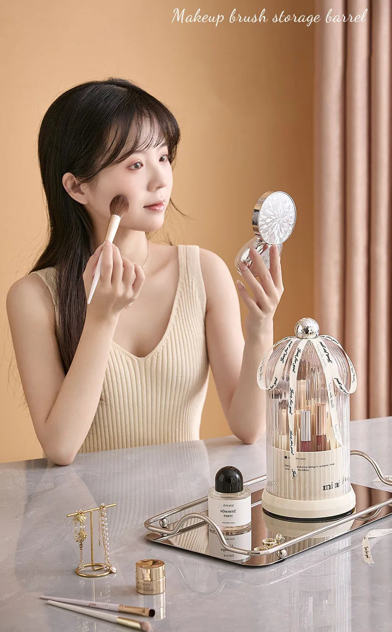 360° Rotating Make Up Organizer With Lid Luxury Cosmetic Brushes Holder Lipstick Eyebrow Pencil Holder Eye Shadow Storage Box