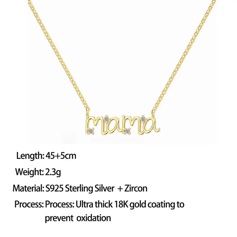 LinkerLove S925 Sterling Silver Mama Letter Pendant Necklace for Women 18K Gold Plated Mothers Day Party Trendy Jewelry Gifts