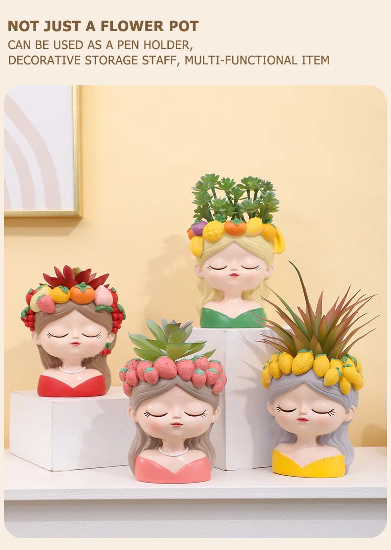 Cute Girl Flower Pot for Succulents, Decorative Planters Girls Portrait Garden Pots for Home Decor Desktop Ornament