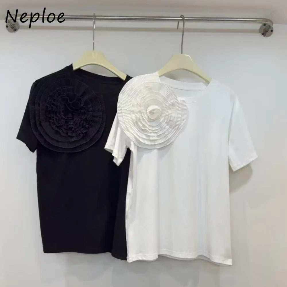 Neploe Advanced Fresh Loose Literary Shirt Women All-match Soft Simple Commuter Blouses 3D Flower Korea Chic Literary New Blusas