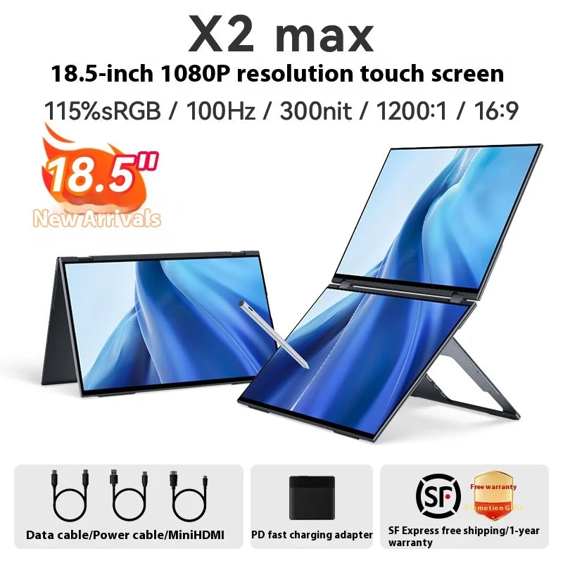 EHOMEWEI Dual Screen Portable Monitor X2 Pro Drive-free Phone-touch 2K 16” For Laptop Win Macbook