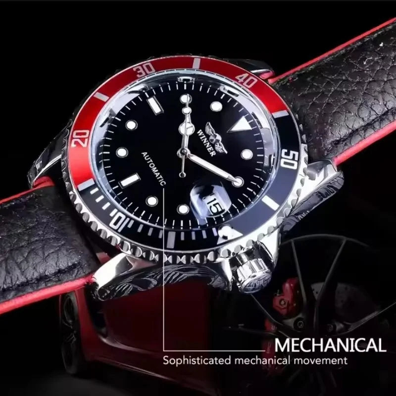 WINNER 002 Fashion Men's Mechanical Watch Luxury Style Calendar Night Light Business Black White Classic Men's Automatic Watch