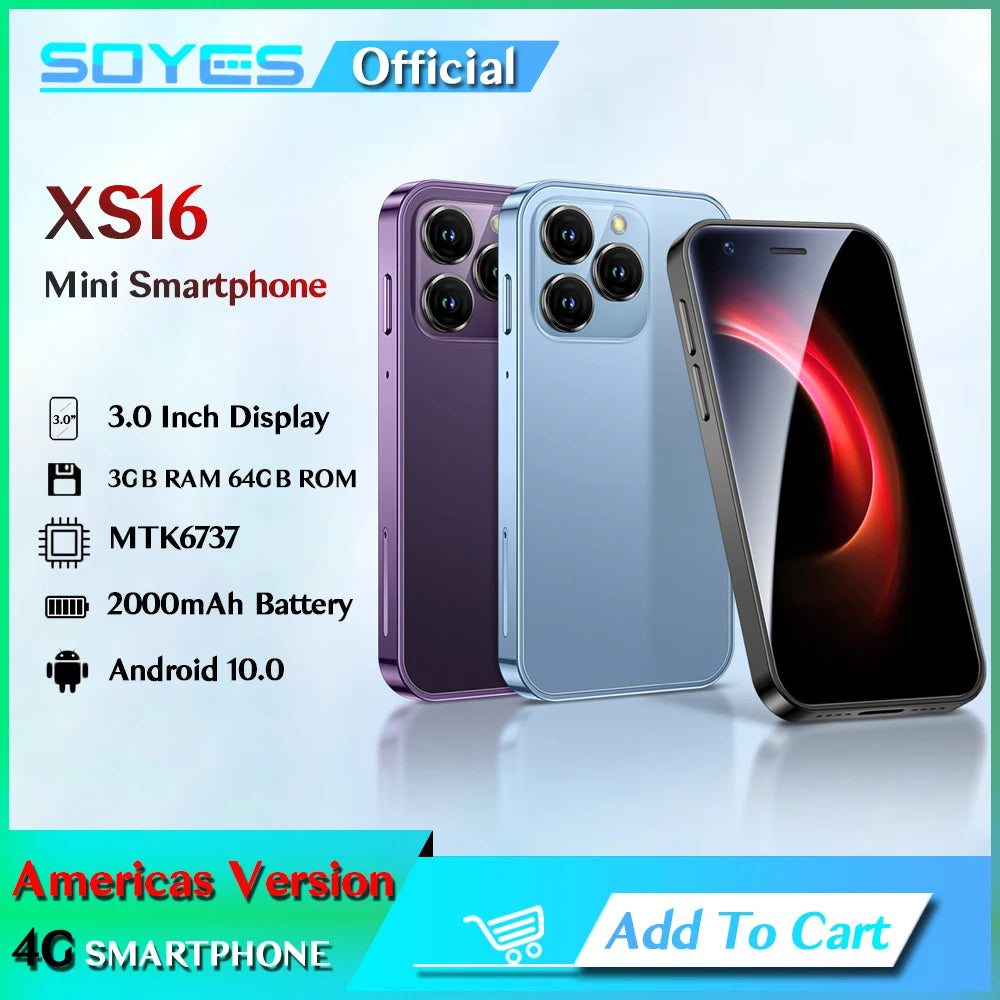 SOYES XS16 Americas Version 4G Network 3.0" Mini Smartphone 3GB RAM 64GB ROM Android 10.0 WIFI Bluetooth GPS Small Phone