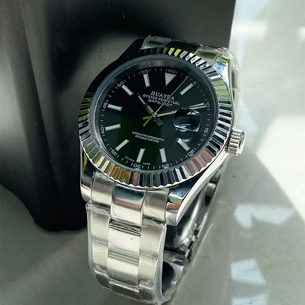 Luxury 41mm Men's Watch Black Dial Water-Resistant Date Function Chinese NH35 Movement Sports Stainless Steel Strap Steel Case