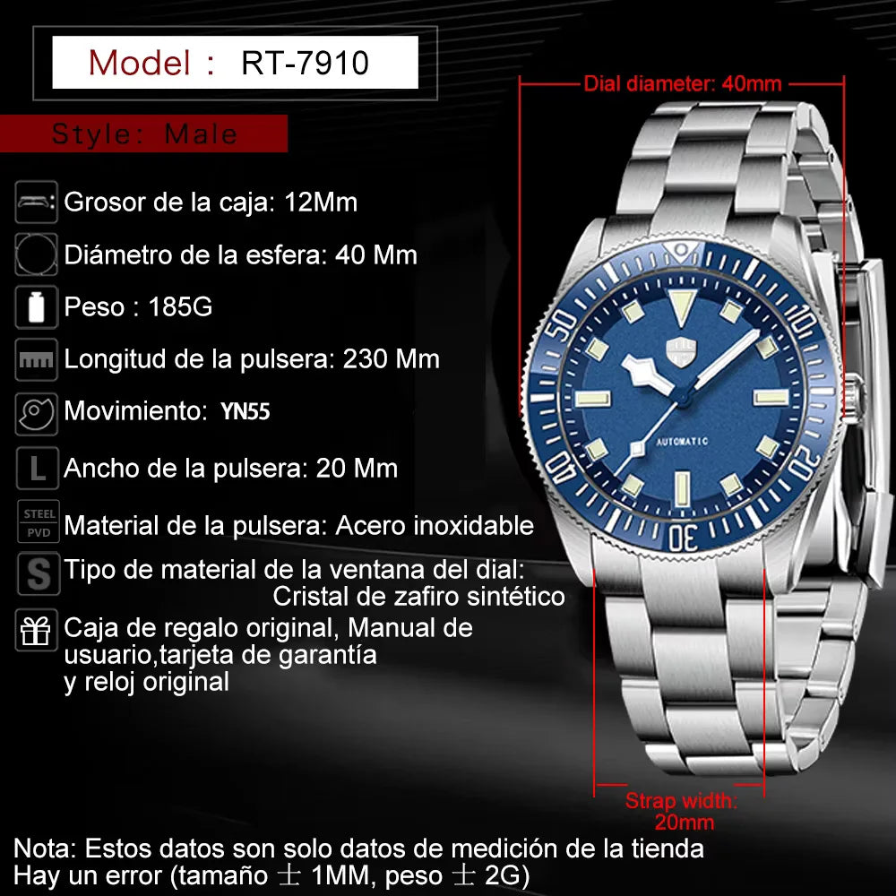RollsTimi design 2026 new men's luxury mechanical watch YN55 automatic watch men's AR Sapphire stainless steel business watch