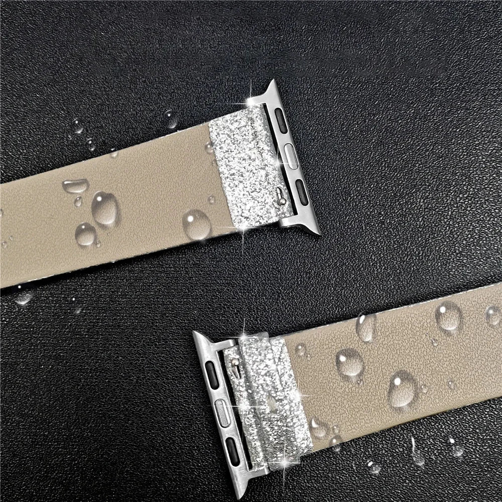 Glitter leather strap For Apple Watch Bands 44mm 40mm Ultra 2 49mm 41mm 42-38-45mm Shiny bracelet iWatch Series 9 8 7 6 5 4 3 SE