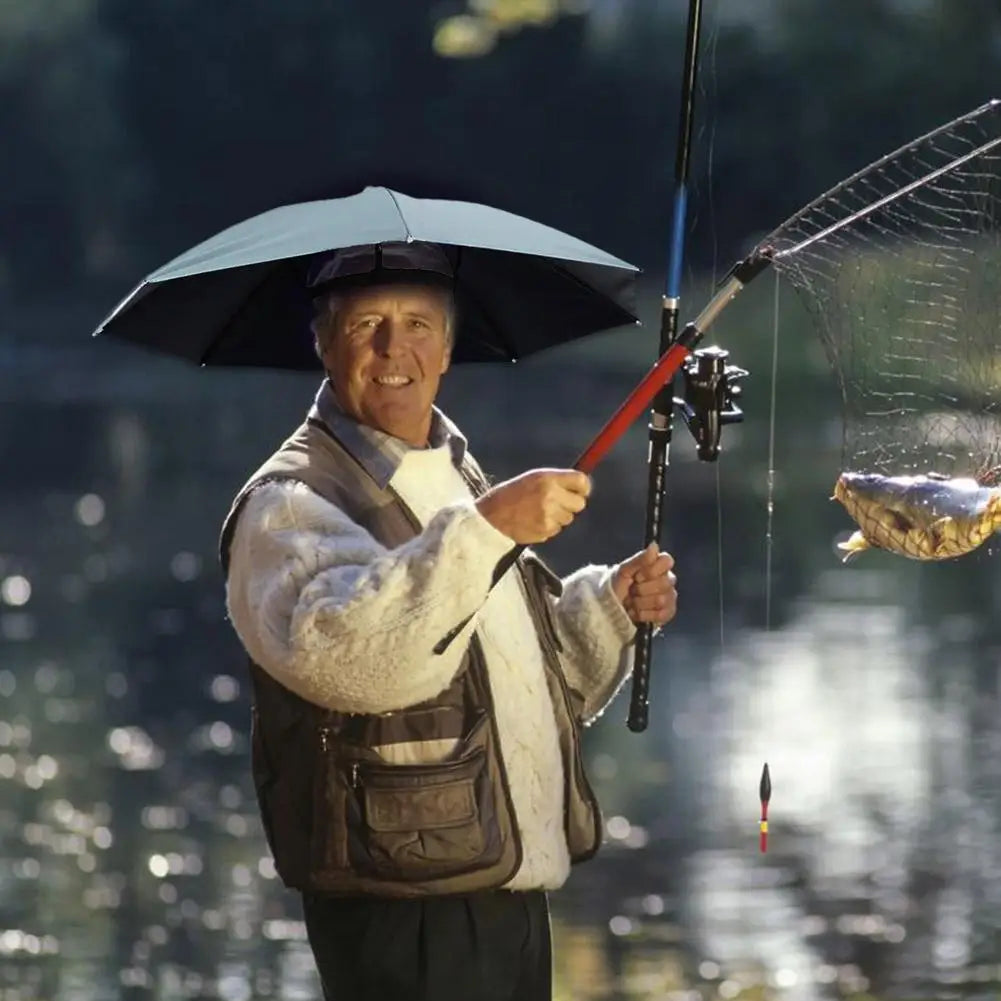 Outdoor Portable Umbrella Hat Sunscreen Waterproof Fishing Umbrella Universal Headwear Hats Sun Camping Beach Foldable Hats