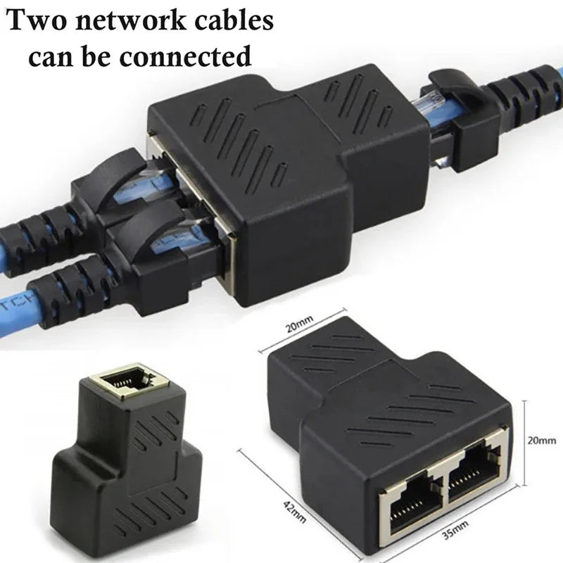 1/2/3/5pcs Network Rj45 Cable Port Network Cable Splitter Extender Plug Adapter Connector (8 Core) Split Into Two Splitter