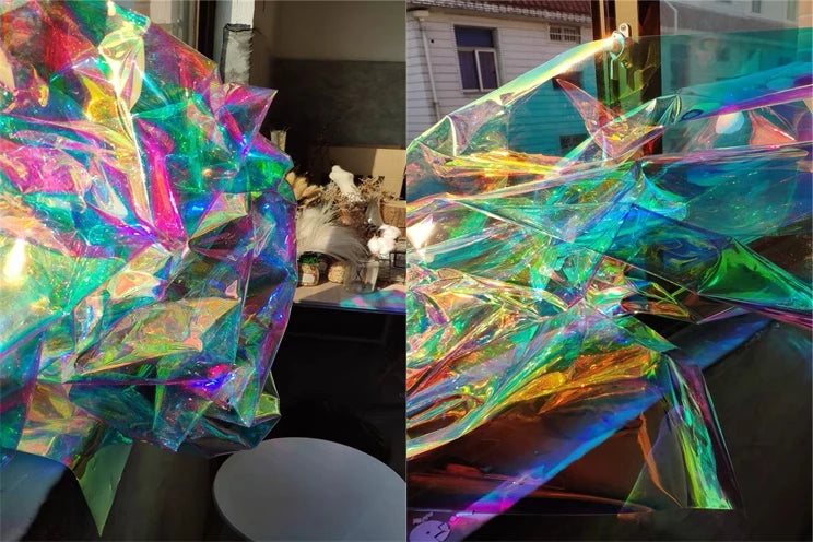 Rainbow Reflective PVC Fabric Laser Plastic Film Waterproof DIY Background Decor Bag Raincoat Coat Clothes Designer Fabric
