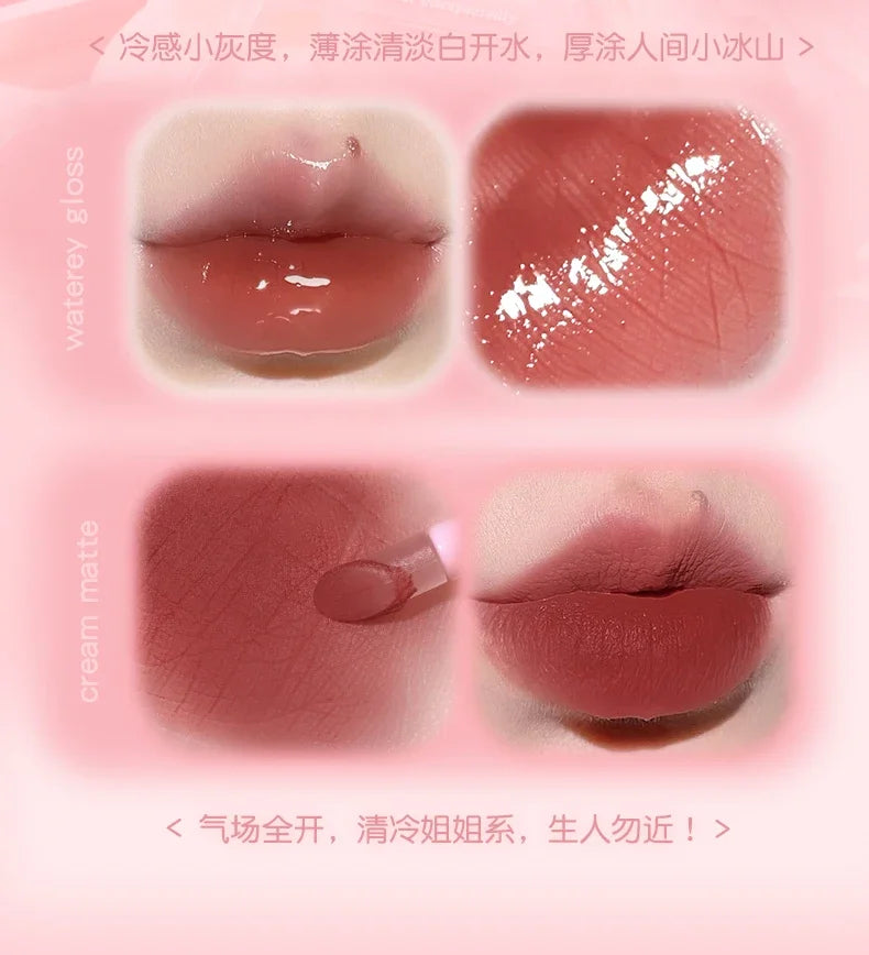 GOGO TALES Double Lip Gloss Mirror Finish Nude Color Korean Lipstick Matte Non-Sticky Lip Mud Long-Lasting Vegan Makeup
