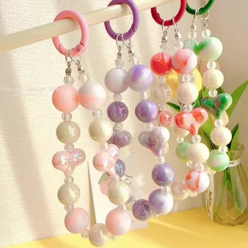 Acrylic Beads Keychain Phone Charm Women Girls Mobile Phone Chain Cellphone Strap Anti-lost Lanyard Beaded Hanging Rope Jewelry
