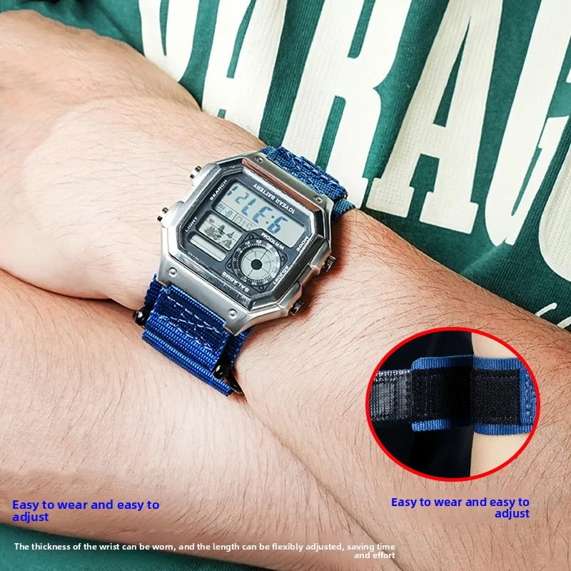 AE1200 Loop Design Nylon Canvas Strap For Casio Watches A158W/A168/W-216H/F-91/AE1300/1500/AE-1200 Outdoor Sports watchband 18mm
