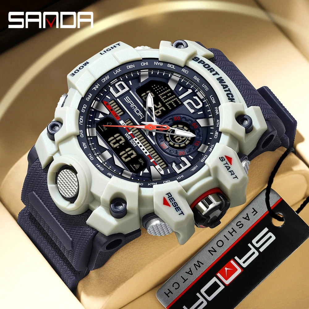 SANDA 3133 Digital Watch Men Military Sport Stopwatch Quartz Wristwatch Top Brand Luxury LED Waterproof Male Electronic Clock