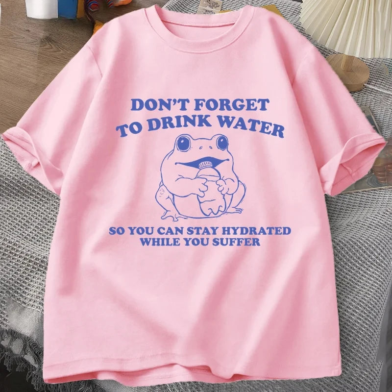Stay Hydrated While You Suffer T-Shirt Vintage Style Funny Frog Graphic Tee Summer Short Sleeve T-shirts Oversized Tees