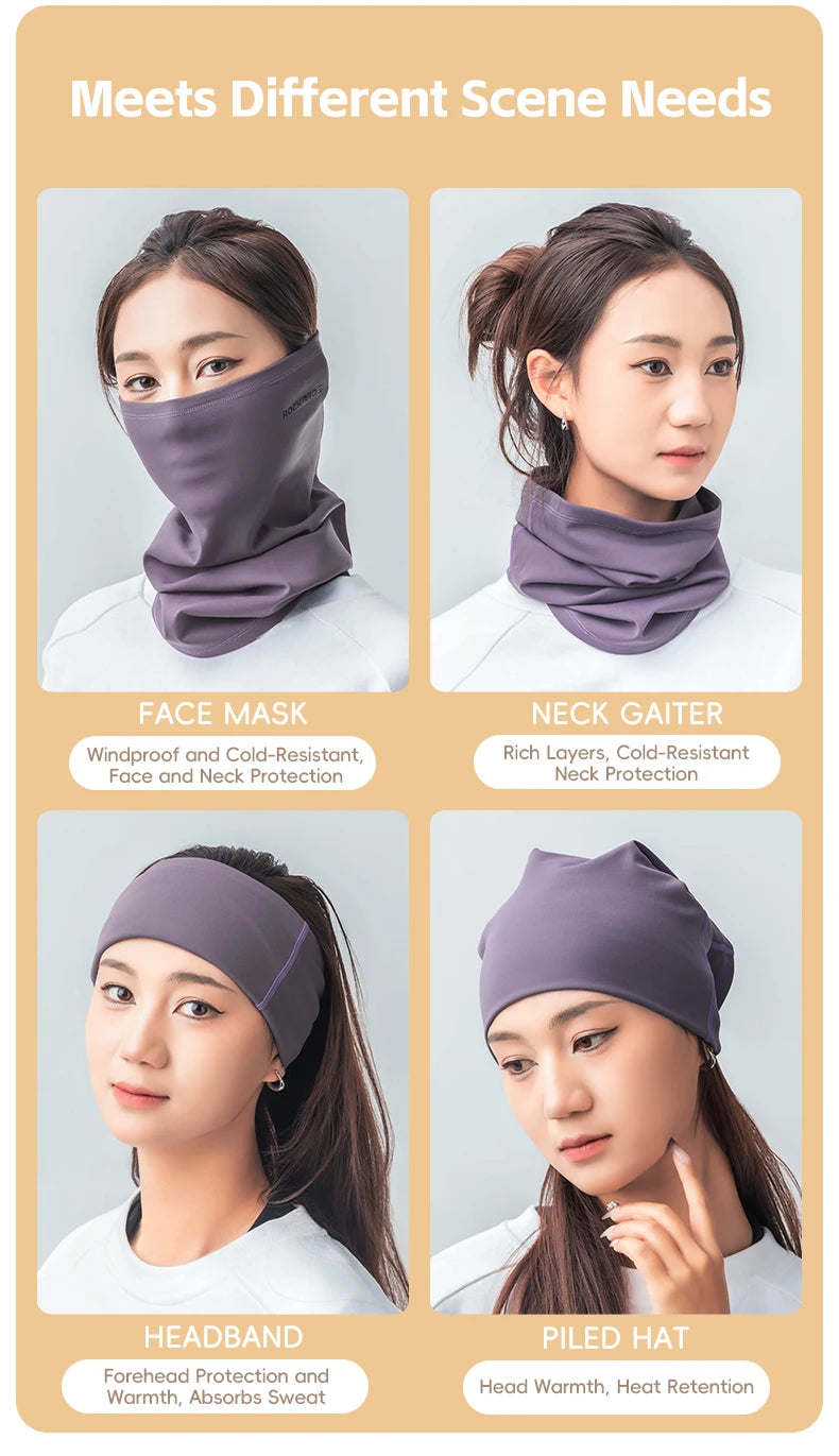ROCKBROS Winter Warm Cycling Face Mask Windproof Thermal Fleece Bike Headband Scarf Men Women Breathable Cycling Neck Gaiter