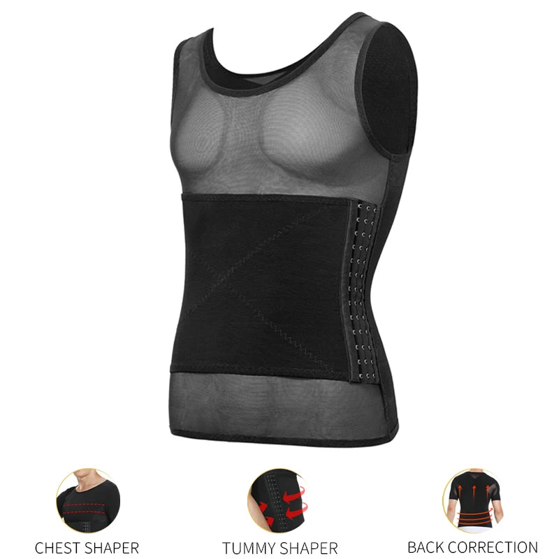 Mens Body Shaper Compression Shirts Abdomen Shapewear Tummy Slimming Sheath Gynecomastia Shapers Corset Waist Trainer Fajas Tops