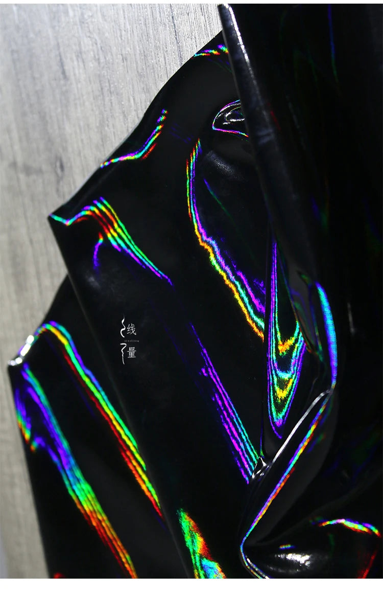 Black Iridescent Synthetic Leather Fabric Technology Oriented Micro Elastic TPU Fabrics Clothing Designer Cloth for Diy Sewing